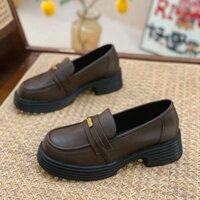 Giày slipon MIN Giày oxford nữ Giày lười nâng chiều cao da mềm mại hàng Quảng Châu cao cấp size 35-40