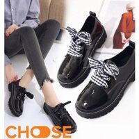 giày snacker Giày Nữ Mọi Kiểu OXFORD Dây Vải Caro Hoặc Đen Gót Cao 3 Phân G2311 ,