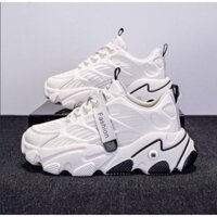 Giày Snaker Nữ Đế Sóng Trắng Đen, Phối Dây Chữ Siêu Đẹp Giầy Thể Thao Nữ Quảng Châu Cao Cấp