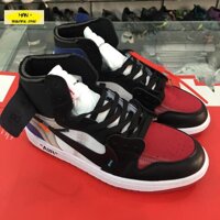 Giày sneaker AIR JORDAN 1 off white đỏ đen gót xanh < ) :)) Nhé