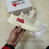 Giày sneaker converse play tim nam nữ cổ thấp màu trắng sữa