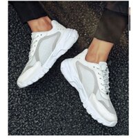 Giày sneaker đế cao có lưới thoáng khí màu trắng cho nam