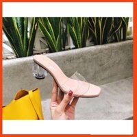 Giày sneaker, giày nữ Xả Kho Dép cao gót trong quai trong màu hồng gót 5cm