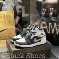 Giày Sneaker Jordan 1 Mid Black Smoke Grey, Jodann Đen Xám Cổ Cao Nam Nữ, Giày Sneaker JD1 Đen Xám Hàng Cao Cấp