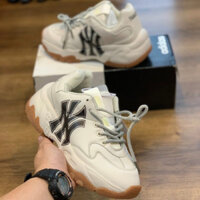 Giày Sneaker MLB NY đẹp đế nâu chuẩn bản Trung 1:1 full box, Giày thể thao nam nữ ulzzang đi học cổ thấp đế cao 5cm KNB