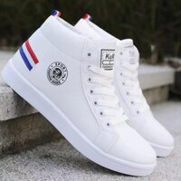Giày sneaker nam cổ cao cá tính gót kẻ ngang
