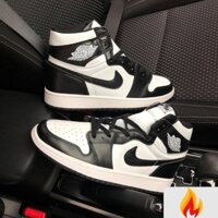 Giày Sneaker Nam Nữ Đen Trắng, Giày Nike Air Jordan 1 JD1 Panda High Cổ Cao Bản Da Xịn H9 )N(*1
