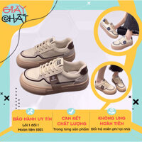 Giày sneaker nữ đế cao phối hạo tiết mũi tròn cá tính, Giày thể thao nữ siêu êm phối màu đé bằng phù hợp học sinh