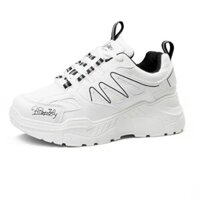 Giày sneaker nữ độn đế đẹp vạch sóng HAPU trắng vạch đỏ, trắng vạch đen