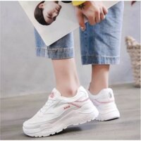 Giày Sneaker Nữ Độn Đế Đẹp Viền Khâu Chữ X Trắng Đen, Trắng Đỏ