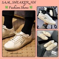 Giày Sneaker Saint Laurent Nam Nữ, Giày Thể Thao YSL Vải Kem Thêu Chữ Nổi Thời Trang - Sam