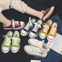 Giày sneakers thể thao unisex TNJ cổ thấp hở gót vải canvas vàng, đỏ đô, xanh lá