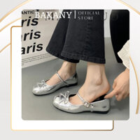 Giày Sục Búp Bê Nữ Lolita, Giày Đế Bằng Nữ Phối Nơ Chất Da Đế Bệt Đủ Màu Đen Nâu Kem Xám Bạc