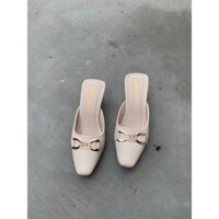 Giày Sục Cao Gót  - giày Sục Cao Gót Đế Vuông,mũi vuông ,5 CM Bít Mũi Đính Khoá Thanh Lịch,sang chảnh