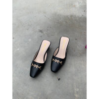 Giày Sục Cao Gót  - giày Sục Cao Gót Đế Vuông,mũi vuông ,5 CM Bít Mũi Đính Khoá Thanh Lịch,sang chảnh