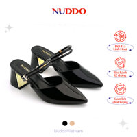 Giày Sục Cao Gót Nữ 6,5cm 💥HÀNG CAO CẤP💥 Guốc Sandal Nữ NUD.DO Mũi Nhọn Đế Vuông Da Bóng Thời Trang Công Sở Thanh Lịch