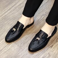 Giày Sục da nam, giày da nam hở gót phong thái korea có chuông dập vân gù ăn chơi sành điệu mã L207