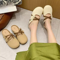 Giày Sục Đế Bệt Cài Hai Quai Ngang Đan Chéo Phối Hoa S047