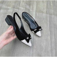Giày sục hở gót nơ phồng to ( phom rộng lùi size , đế cao 3cm,mũi nhọn) cho nữ - T&T Store