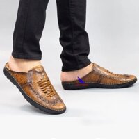 Giày Sục Nam Da Bò Dép SaBo Bít Mũi rọ nam mùa hè đục lỗ thoáng khí Minh Nhân R3 màu vàng