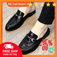 Giày sục nam da bóng dập vân ô vuông thời trang,phong cách lịch thiệp,đế giày tăng chiều cao 3cm