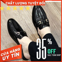 Giày sục nam da bóng,Đập vân đà điểu lịch sự,Trang trí xích đai ngang thời trang,Đế cao thêm 3cm
