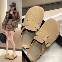 Giày Sục Nữ Da Lộn Có Khuy Ngang Điều Chỉnh Đế Cao 3 Phân