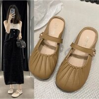 Giày sục nữ đế bệt bít mũi chất da mềm cao cấp mang êm chân