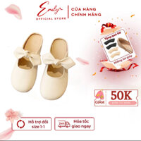Giày Sục Nữ EMILY Giày Lười Búp Bê Đế Vuông 3p Mũi Tròn Da Lì Phối Nơ Dáng Basic Da Mềm Đế Cao Su Êm Chân - EB50M