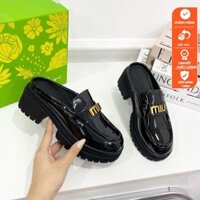 Giày Sục Nữ Miu Miu Đế Độn Cao 5cm Chất Liệu Đen Bóng siêu đẹp tôn dáng