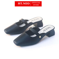 Giày Sục Nữ Mũi Tròn HT.NEO Da Thật Cao Cấp Thanh Lịch, Dép Guốc Nữ Đế Vuông 4 Phân Thời Trang CS28