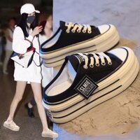 Giày sục nữ WNAG độn đế 5cm chất liệu vải canvas phong cách thời trang mẫu mới, giày sneaker nữ đi học giá rẻ, giày bata