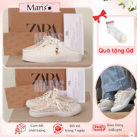 Giày sục nữ ZR Doll đạp gót ⚡ GIÁ SỐC ⚡ Giày bệt nữ vải thêu dạ cream kem-canvas thời trang Hàn Quốc