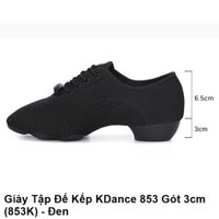 Giày Tập Khiêu Vũ Dancesport Đế Kếp KDance 853 Gót 3cm (853K) - Đen (Tặng Túi Đựng Giày)