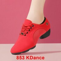 Giày Tập Khiêu Vũ Dancesport Đế Kếp KDance 853 (853K) - Đỏ (Tặng Túi Đựng Giày)