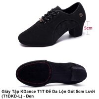 Giày Tập Khiêu Vũ Dancesport KDance T1T Đế Da Lộn Gót 5cm Lưới (T1DKD-L) - Đen (Tặng Túi Đựng Giày)