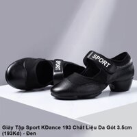 Giày Tập Khiêu Vũ Dancesport KDance 193 Chất Liệu Da Gót 3.5cm (193Kd) - Đen (Tặng Túi Đựng Giày)