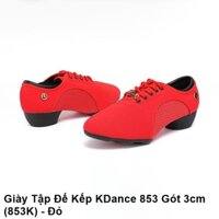 Giày Tập Khiêu Vũ Dancesport Đế Kếp KDance 853 Gót 3cm (853K) - Đỏ (Tặng Túi Đựng Giày)