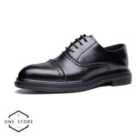 Giày tây công sở Oxford Captoe Italia Da Bò nguyên tấm , đế khâu 4cm ,HK008