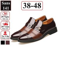 Giày tây lười big size 48 47 46 45 Sans141 cỡ to đại bigsize giầy da công sở không dây nâu đen bóng âu cao cấp