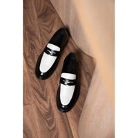 Giày Tây Lười Da Xít Penny Loafer Black White Da Bóng Kiểu Dáng Công Sở, Giày Viboots Sơn Tùng Tăng chiều Cao