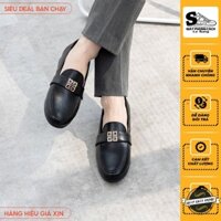 Giày tây nam da mềm, đế khâu, giày lười tây phối khóa kim loại vàng thời thượng - ô vuông lỳ