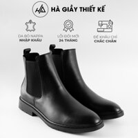 Giày tây nam Hà Giày Thiết Kế H18 kiểu boot cao cổ dáng chelsea đế gỗ công sở trẻ trung bằng da bò nappa đế cao 3cm