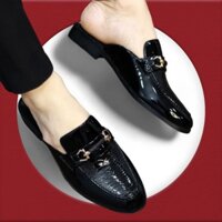 Giày tây nam hàn quốc siêu lười dễ xỏ chân, giầy sục nam giá rẻ da bóng mềm in họa tiết đà điểu gắn băng xích RUNO G40