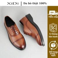 Giày tây nam Oxford mũi tròn XiDi, giày công sở da bò màu nâu GON01