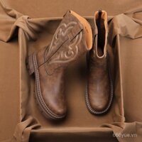 Giày Tây thêu cổ điển thời trang Âu Mỹ mới 2024 bốt Ống giữa mũi tròn gót dày đế dày bốt nữ khóa kéo sau