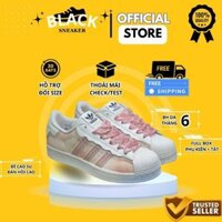 Giày thể thao adidas mũi sò, giày Adidas superstar cổ thấp, màu xanh hồng kem full box Black_Sneaker