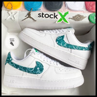 Giày thể thao Air Force 1 All White Low Paisley Green. Giày nam nữ trắng móc xanh hoạ tiết