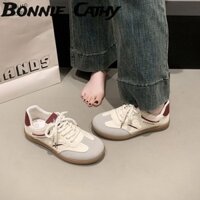 Giày thể thao buộc dây nữ hiện đại Bonnie Cathy có đế cao su và phong cách cổ thấp - Trắng hợp thời trang & Burgundy