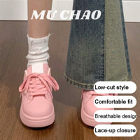 Giày thể thao buộc dây thấp màu hồng dành cho nữ MUCHAO, lý tưởng để đi bộ dài vào mùa xuân với đế cao su